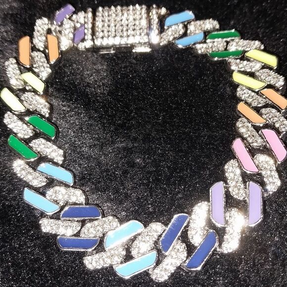 Luxurious rainbow zirconia cuban link bracelet 8 inches - Picture 7 of 8